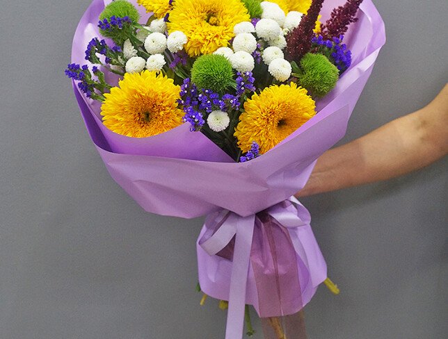 Bouquet of Sunflowers and White Chrysanthemums photo