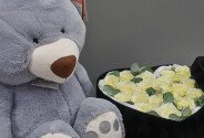 Set “Velvet Heart” with White Roses and Eucalyptus + Gray Bear Tishka, height 56 cm — photo 2